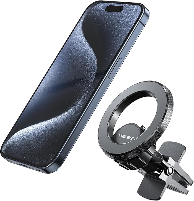 Esoulk Magnetic Ring Air Vent Car Phone Holder 360° Rotating Magnetic Car Mount with Strong Magnet, Secure Grip, Removable Universal Compatible Fits iPhone Air 17 16 15 14 13 12 11 Pro Max