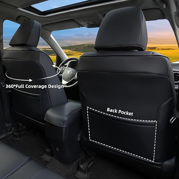 Lolcar Rav4 Seat Covers Custom Fit for Toyota Rav4 LE(NOT for Hybrid) 2013 2014 2015 2016 2017 2018,Leather Car Seat Cover for Trucks SUV Full Set,Faux Leather (Black)