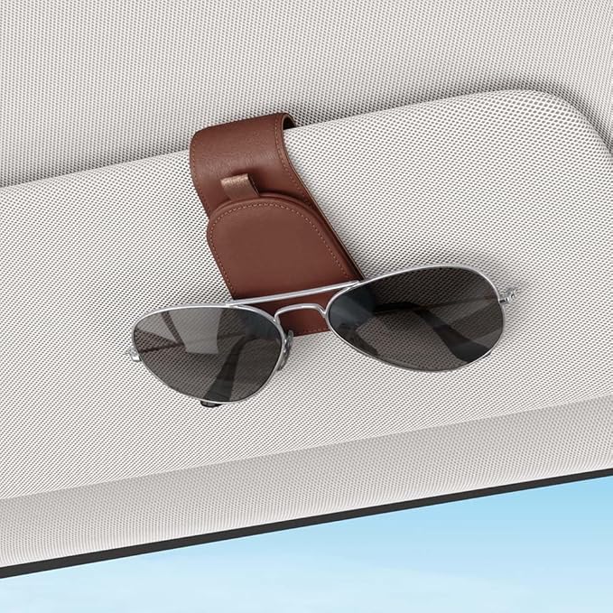 Sotfamily Sunglass Holder for Car Visor, Suede Cloth Magnetic Sunglass Organizer for Car Accessories, 2 Packs, Brown