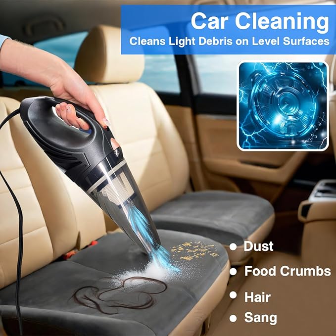 Car Vacuum, Portable Handheld Vacuum Cleaner with 16ft Cord, HEPA Filter, & Attachments – Compact Vacuum for Car, RV, Boats & Travel – Strong Suction for Quick Clean-ups