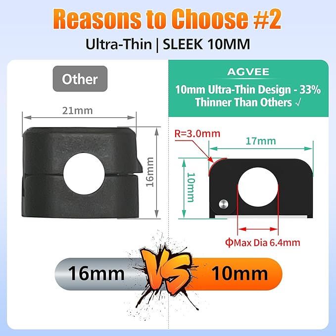 AGVEE 8 Pack Magnetic Cord Organizer Clips, 10mm Ultra-Thin Aluminum Cable Management Holder, 2 Pairs of Strong Magnets Keeper for Home Desk Office Gadgets Accessories, Residue-Free Tape, Black