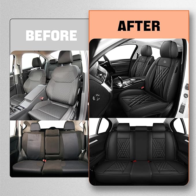 Car Seat Covers Compatible with Toyota Camry 2012-2026 Durable Waterproof Automotive Seat Covers Stretchable Fabric Material, Airbag Compatibility, Premium Nappa Leather(Black, Full Set)
