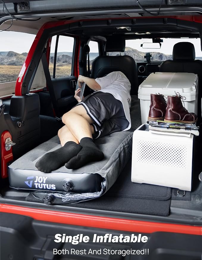 JOYTUTUS SUV Air Mattress for Camping w/Air Pump Compatible with Wrangler JL, Comfort SUV Inflation Mattress w/2 Pillows for 2018-2026 Wrangler JL 4 Door (Don't for 4XE) - Dark Grey