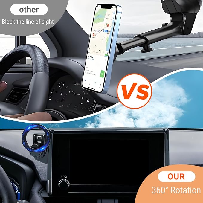 Car Phone Holder for 2019-2025 Toyota RAV4 Accessories, 360° Rotation, Compatible with MagSafe 25 Pieces of N52 Super Strong Magnets(for 7/8-inch Screen only)