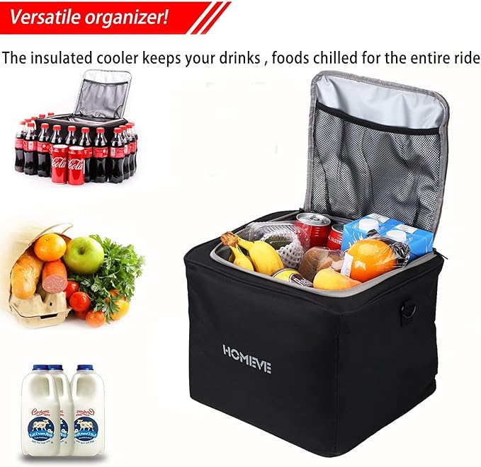 Homeve Trunk Organizer, Car Storage, Reinforced Handles, Collapsible Multi-Compartment, Foldable, Waterproof, Sturdy, 600D Oxford Polyester For Car, SUV, Mini-Van, Black-Large, 3 Compart
