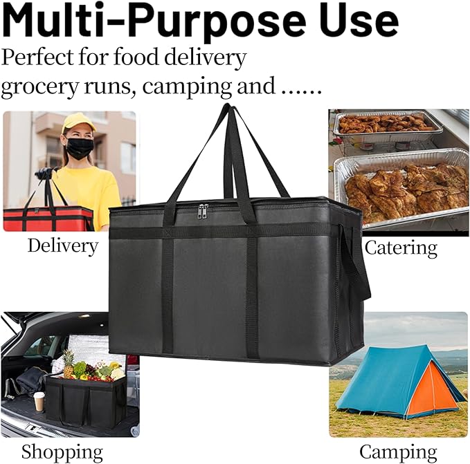 Bodaon 2-Pack Insulated Food Delivery Bag With Hard Bottom, XXXL Pizza Cooler Bags, Rideshare Delivery Bag, Grocery Shopping and Catering, Thermal Cold/Hot Styrofoam Carrier for Travel/Car