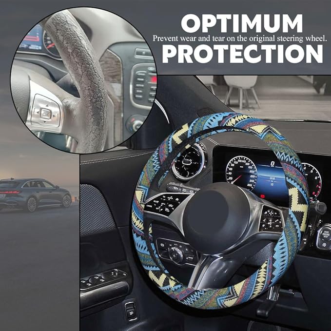Boho Steering Wheel Cover, Steering Wheel Cover Women, 15 inch Hippie Style Protector Covers, Universal Ethnic Flax Cloth Car Accessories Universal for SUV Van Truck (Hippie-H)