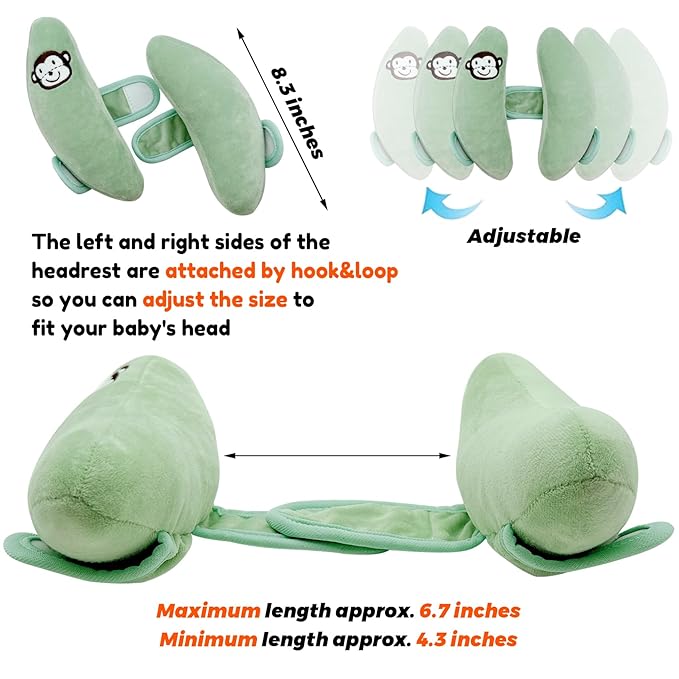 Baby Travel Pillow,Carseat Head Support for Infants,Stroller Headrest for Kids,Baby Head Neck Support Pillow Cushion,Car Seat Neck Support for Toddlers,Green