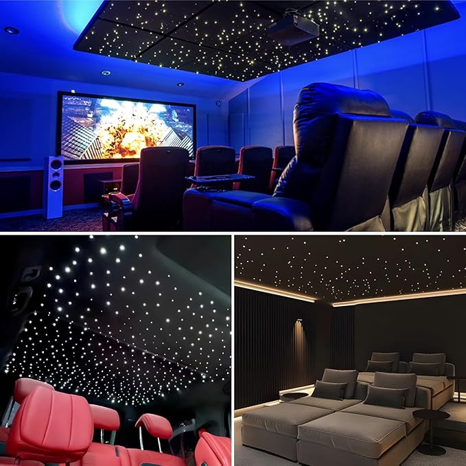 AKEPO Mini Size 6W Twinkle Fiber Optic Starlight Headliner Kits, Mixed 375pcs 9.8ft/3m Optical Fiber Music Activated APP Control RGBW Star Ceiling Light Kit for Home and Car
