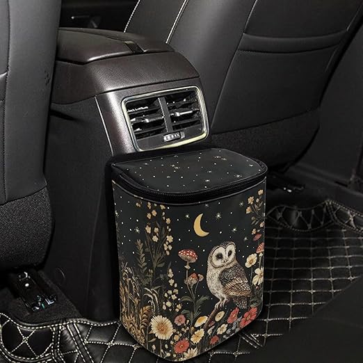 Leopard Car Trash Can Auto Garbage Bag with Lid Leak-Proof Car Storage Bag Garbage Bag Hanging for Headrest Portable Vehicle Backseat Organizer