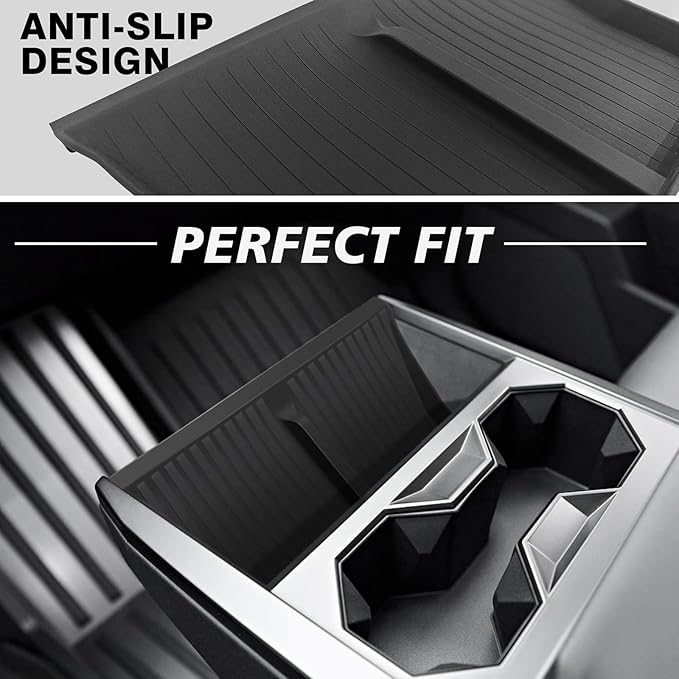 BestEvMod Floor Console Organizer & Cup Holder Front Organizer& Glove Box Mats Set of 2 Compatible with Tesla Cybertruck 2026 2025 2024 (Floor Lower+Cup Holder FrontCharge Pad Cover+Glove Box Mats)