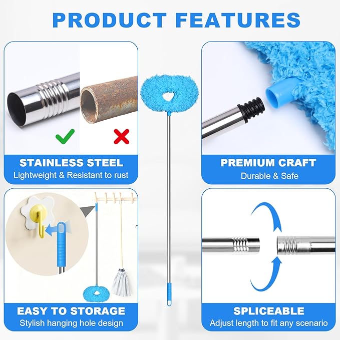 Storystore Ceiling Fan Cleaner Duster - Adjustable Duster with Extension Pole,Dusters for Cleaning Fan Blade, Walls and Cobweb (2Pcs Dusters/Blue)