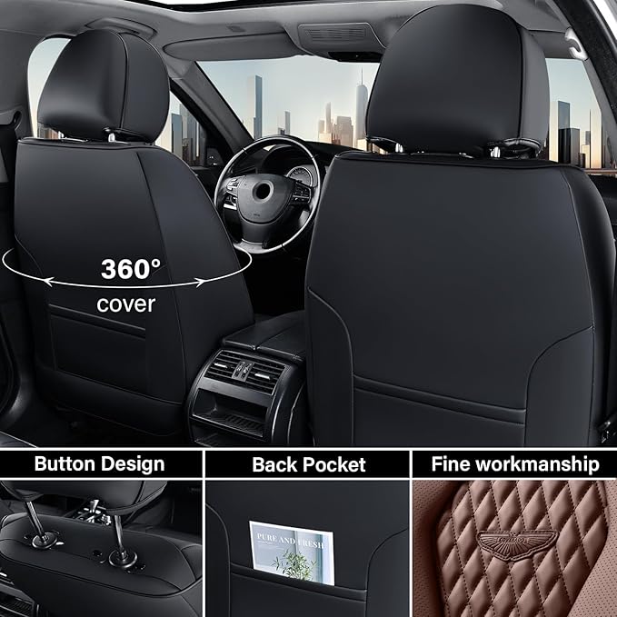 Coverado Car Seat Covers, Seat Covers Full Set, Coffee Car Seat Cover, Auto Seat Covers Front Seats Rear Seat Cover, Luxury Car Seat Cushion,Leather Seat Cover Seat Protector Universal Fit Most Cars