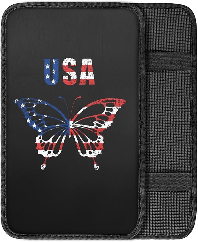Coldinair Personalized Butterfly Flag Print Auto Car Center Console Cushion Pad for Men Women,Soft Armrest Protector Cover for Cars,Easy to Install