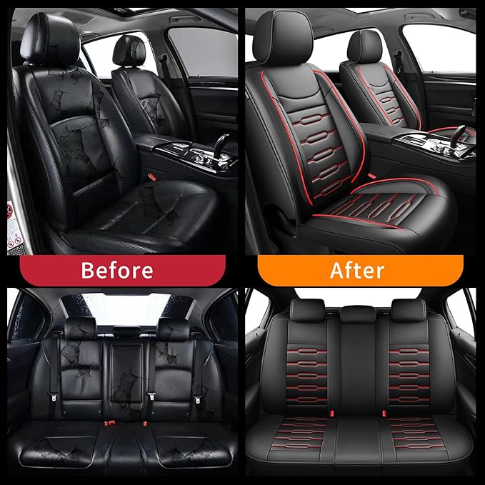 Fit Crosstrek Car Seat Covers for Subaru Crosstrek 2016-2025 2026 - Upgraded Premium Waterproof & Breathable Leather, Airbag Compatible,All-Weather Seat Cushion Protector(Full Set,Black+Red)
