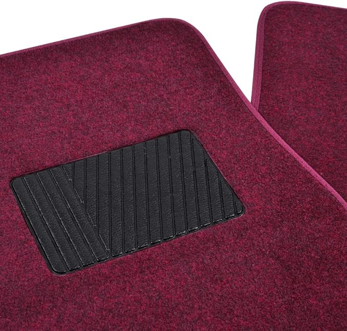 BDK Premium Burgundy Carpet Floor Mats for Cars - Universal Fit Interior 4-Piece Car Mats Full Set with Vinyl Heel Pad Protector - Cute Car Accessories Interior Floor Covers for SUVs & Trucks
