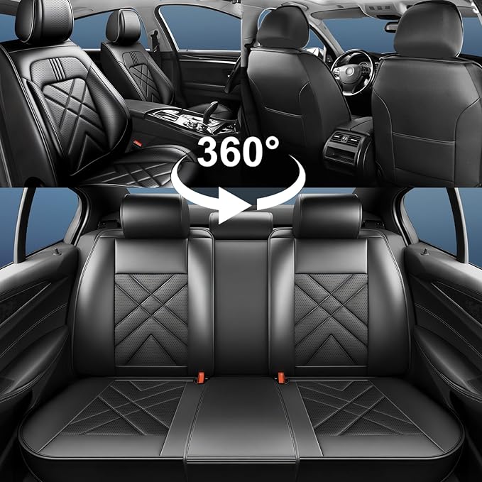 CX-90 Car Seat Covers Custom Fit for Mazda CX-90 2007-2026, Full Coverage Premium Leather Waterproof Breathable Seat Cover Full Set, Automotive Seat Protectors, Airbag Compatible(5 Seats Black)
