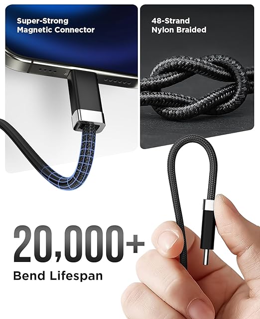 Magtame USB C to USB C Cable, 3.3FT StayCable with Anti-Drop Magnetic Holder, Braid 60W Type C Fast Charging Cord for Bedside/Car, Compatible with iPhone 17/16, Laptop