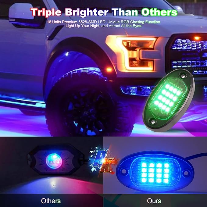 12 Pods RGB LED Rock Lights for Trucks Golf Cart Pickup Offroad RV UTV ATV SUV, Waterproof Multicolor Underglow Kit for Cars with APP Music Mode, Vehicle Underbody Light Underneath Accent 12V