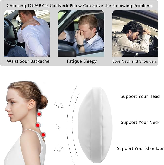 Headrest Pillow Comfortable Neck Pillow Support Cushion for Tesla Model 3 Highland Model Y Model S Model X Cybertruck Adjustable Strap Soft Leather Pillow for Driving, 1 Pack, White