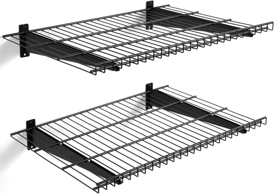 2 Pack Garage Wall Mounted Shelf, 27.6" x 11.4" Heavy Duty Wall Storage Shelves for Garage, Workshop, Laundry Room and Kitchen, Max Load 50 lbs (Black,2 Pack)