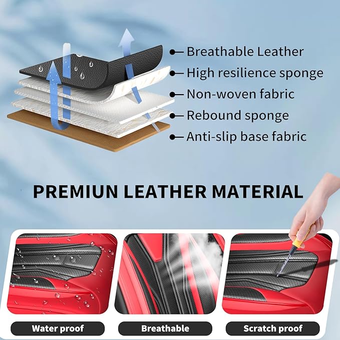 Fit Tucson Car Seat Covers Premium Leather for Hyundai Tucson 2010-2025 2026. Waterproof， Breathable, Scratch-Resistant & All-Weather Seat Cushion Protector (Front Seat, Red&Black)