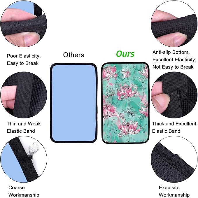 Car Armrest Cover Pads Universal Fashion Cute Auto Center Console Armrest Cover Pad with 2PCS Car Coasters Soft Waterproof Car Armrest Seat Protector for Women, Watercolor Pink Lotus