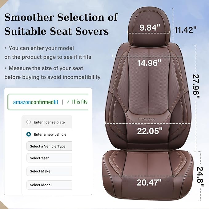 Coverado Seat Covers, Car Seat Covers Front Seats, Car Seat Cover, Waterproof Leather Seat Covers, Seat Cushion, Front Car Seat Covers Leather Car Seat Protector Universal Fit Most Cars Brown