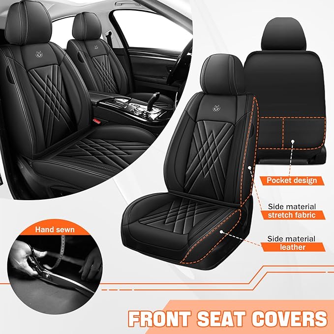 Car Seat Covers Compatible with Toyota Camry 2012-2026 Durable Waterproof Automotive Seat Covers Stretchable Fabric Material, Airbag Compatibility, Premium Nappa Leather(Black, Full Set)