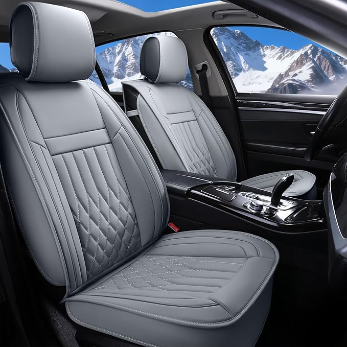 Aierxuan Car Seat Covers Full Set Universal Fit for Honda Civic Accord CRV, Toyota Camry Prius Rav4 Corolla, Kia, Lexus, Nissan, Mazda, Jeep Cherokee and Most Cars, with Waterproof Leather (Grey)
