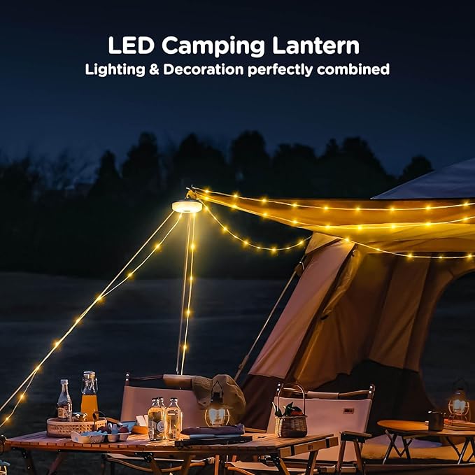 OGERY 2-Pack Camping String Lights, 32.8FT Rechargeable Christmas String Lights Outdoor/Indoor, 8 Modes 4-in-1 Quick Storage Fairy Lights Portable Lamp for Xmas Tree Decor Party Camping Essentials