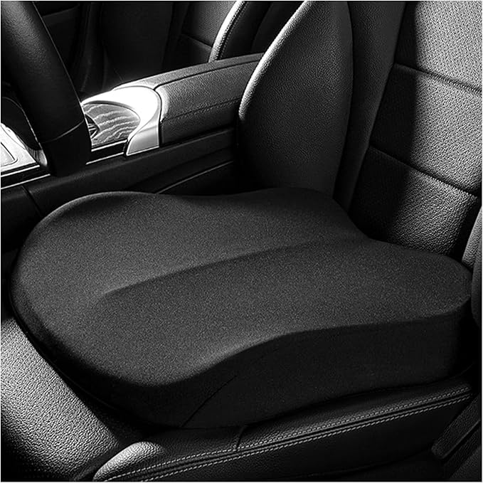 Car Seat Cushion, Ergonomic Memory Foam Auto Seat Boost Mat for Short People Driving, Non-Slip Driver Seats Height Cushion Office Chair Pillow for Tailbone Back Pain Relief (Black)