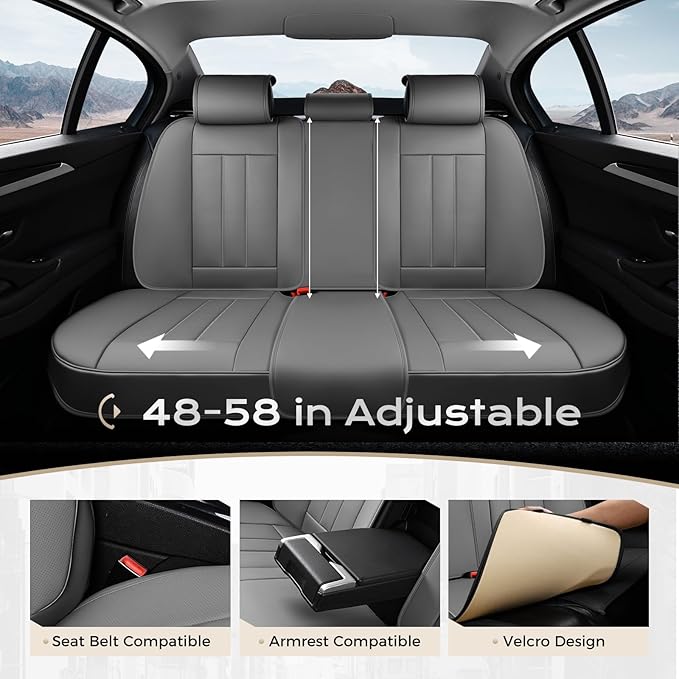 Coverado Car Seat Cover, Cover for Cars Full Seat, Premium Leather, Universal Fit Waterproof Seat Protectors, Car Seat Cushion Non-Slip for Most Cars-Gray