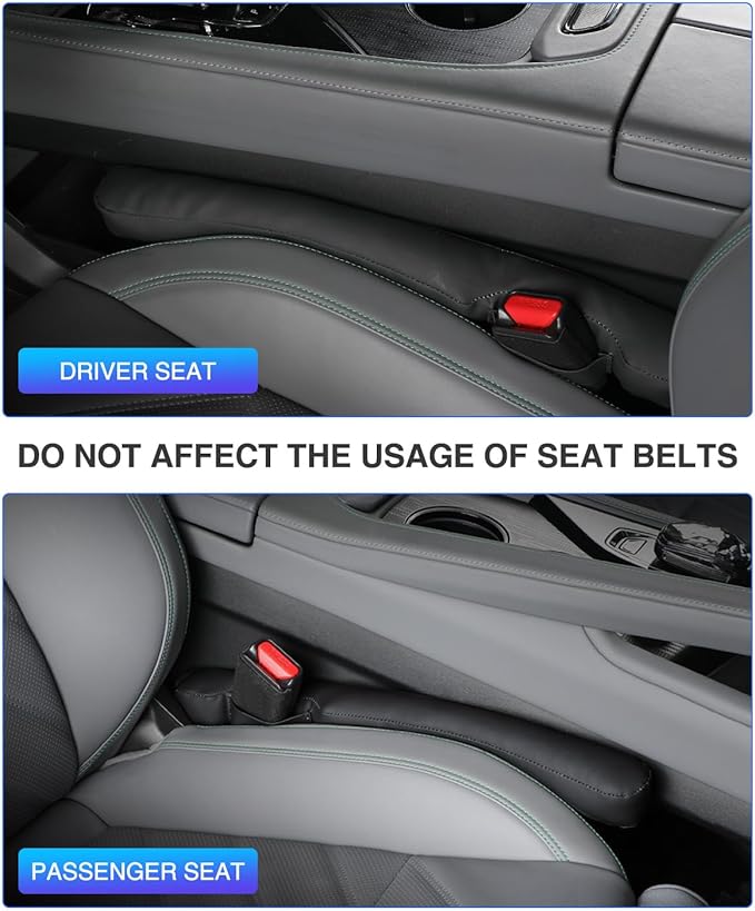 Leather Car Seat Gap Filler Universal for Car Truck SUV to Block The Gap Between Seat and Console Stop Things from Dropping 2 Sets Black