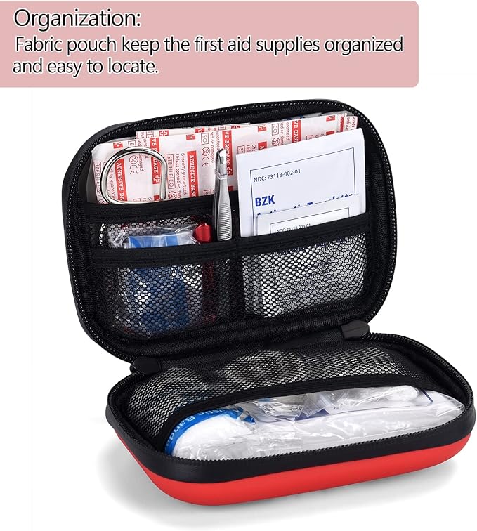 Besst Survivor Mini First Aid Kit -Small Waterproof Hard Shell Medical Kit with Compartments for Camping, Hiking, Car, Home, Office, School - Vehicle & Outdoor Emergency Medical Kit (Red)