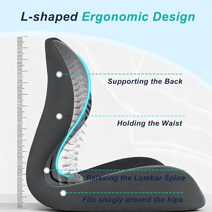 Seat Cushion for Office Chair and Car, Lumbar Support Pillow for Office Chair, Memory Foam Ergonomic Seat Cushion for Long Sitting, Back & Tailbone Pain, Sciatica - Dark Gray