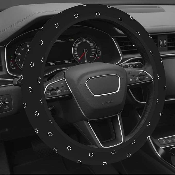 Soft Cloth Steering Wheel Cover Cute Black Fabric Car Wheel Covers Breathable Washable Car Accessory Cool in Summer Universal 14.5 15 Inch