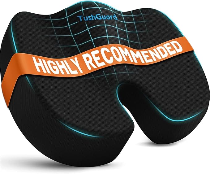 TushGuard Seat Cushion, Office Chair Cushions, Car Seat Cushion, Non-Slip Sciatica & Back Coccyx Tailbone Pain Relief Chair Pad, Memory Foam Butt Pillow for Computer Desk, Office Chair(Black, XXL)
