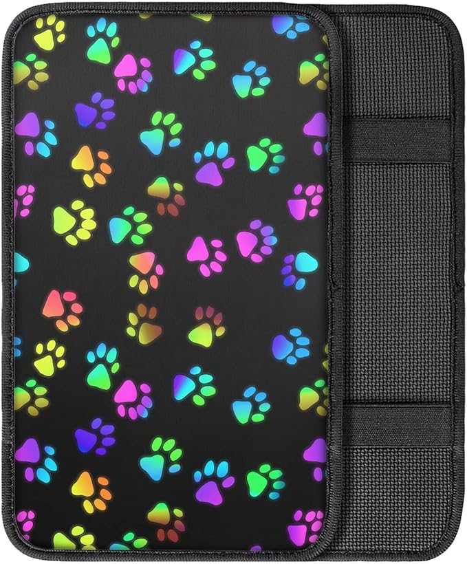 Dreaweet Colorful Dog Paw Print Center Console Cover Cute Armrest Cover for Car Soft Comfortable Arm Rest Cover Pad for Truck SUV Car Center Console Cover Replacement