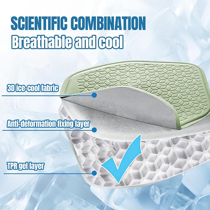 wuyaoyao Thin Gel Car Seat Cushion, Breathable Cooling Seat Cushions for Cars, Non-Slip & Comfortable Automotive Front Seats Cushion Pad for Driver, Chair Protector for Vehicle, Home, Office (Green)