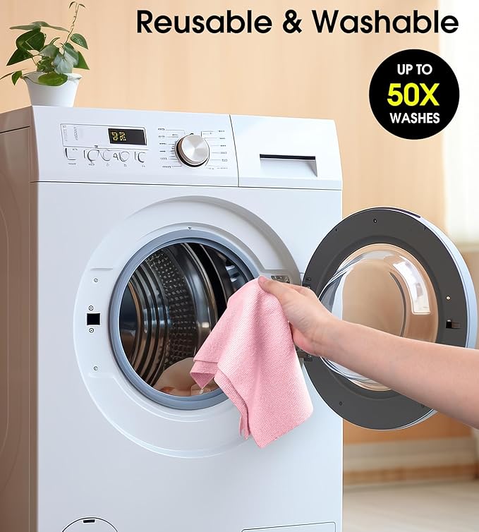 KitchLife Microfiber Cleaning Cloth Roll - Tear-Away Reusable Microfiber Paper Towels, Lint-Free, Washable, 20 Sheets for Kitchen, Car, Dishes, and Sensitive Surfaces (Pink)