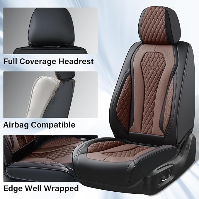 Coverado Car Seat Covers, Seat Covers Full Set, Coffee Car Seat Cover, Auto Seat Covers Front Seats Rear Seat Cover, Luxury Car Seat Cushion,Leather Seat Cover Seat Protector Universal Fit Most Cars