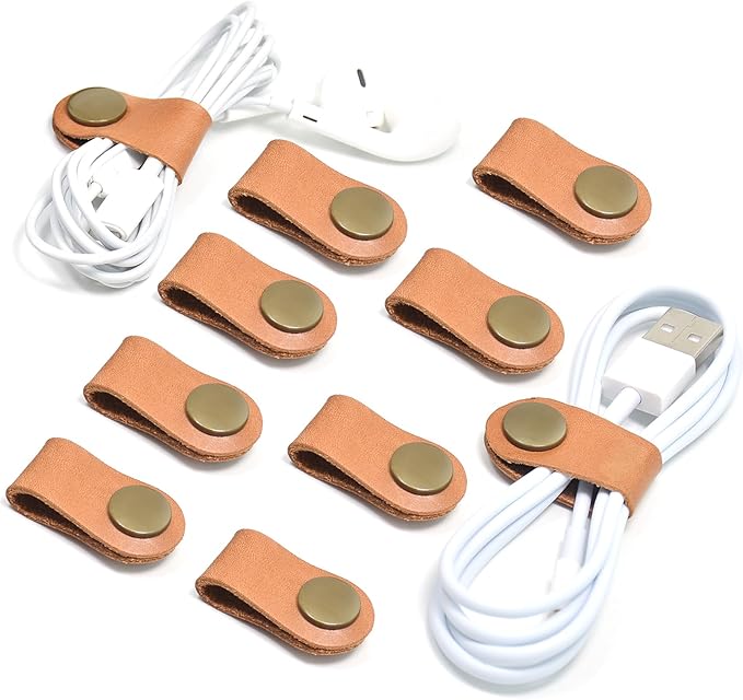 CAILLU Cord Organizer 10 Pack,Cord Holder,Cable Clips Leather,Cable Organizer USB Holder,Cord Keeper,Phone Wire Organizers Ties Mens Stocking Stuffers for men