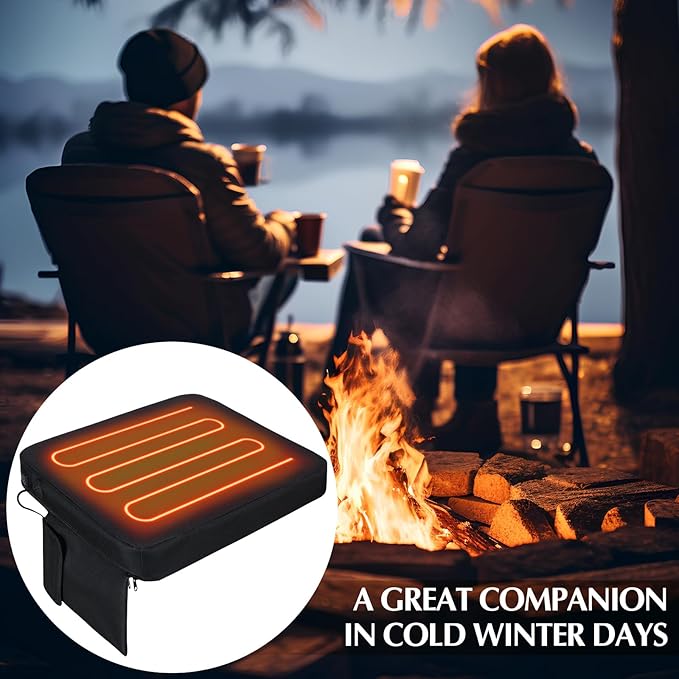 Thyle 2 Pcs Portable Heated Seat Cushion Backless Stadium Seat Pad Waterproof Chair Pad No Back USB Power with 3 Level Adjustable Temperature for Sports Camping Fishing Home Outdoor, No Power Bank