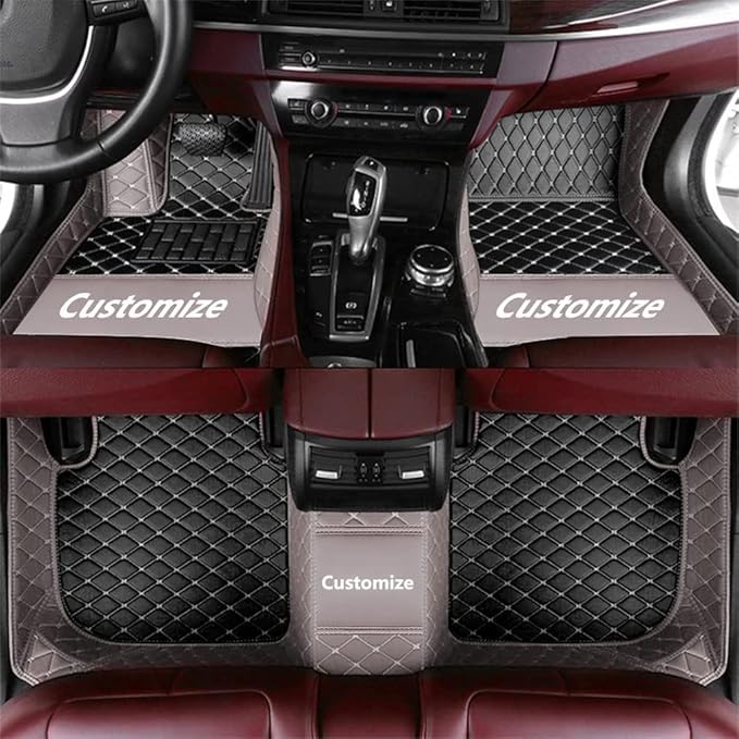 Custom Car Floor Mat Compatible with 97% Car Models Luxury Leather All Weather Waterproof Anti-Skid Full Coverage Car Mats (Gray with Black)