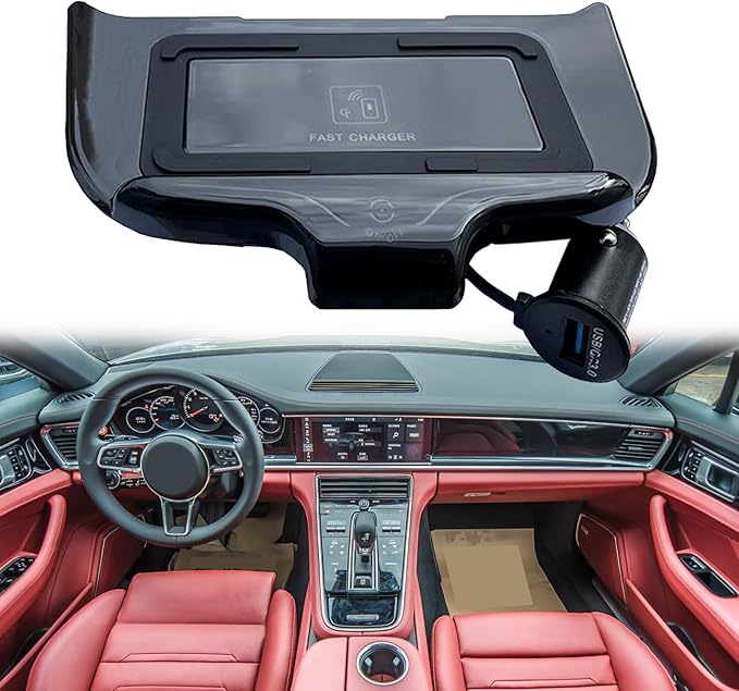 New Upgrade Wireless Car Charger for Porsche Panamera (2017-2023),15W Fast Wireless Phone Charging Pad, Center Console Wireless Charger Works with QI-Enabled Phones(Size:22-23)