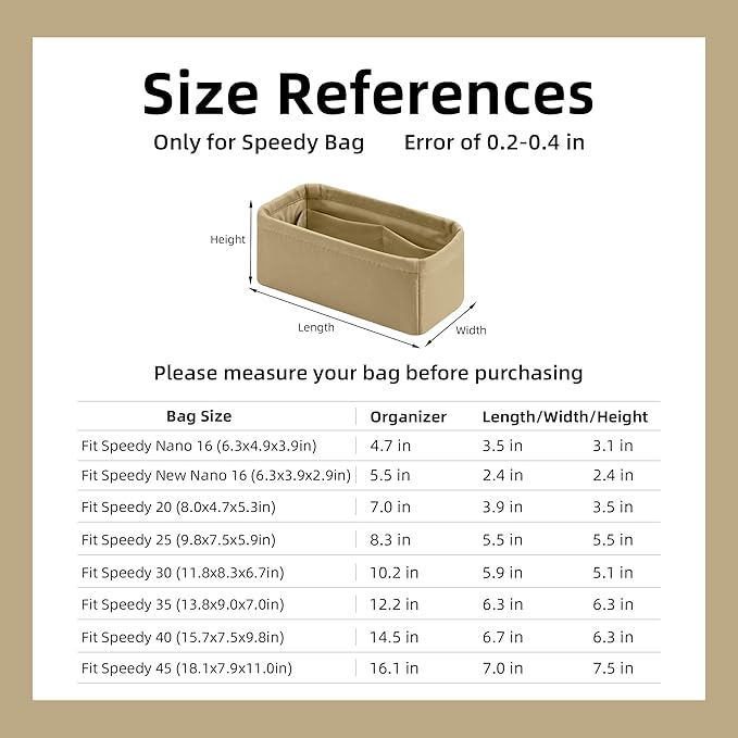 DGAZ Silk Purse Organizer Insert Fits LV Speedy 16/20/25/30/35/40/45 bags，Silky Smooth Bag Organizer，Luxury Handbag & Tote Shaper(S2 trench,New nano 16)