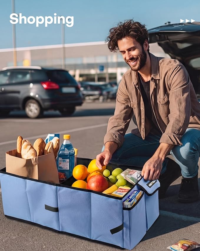 HOTOR Trunk Organizer for Car - Car Organizer, Foldable Trunk organizer for SUVs & Sedans, Sturdy Organization for Car Accessories, Tools, Sundries, Blue, 2 Compartments, 21.3"×12.6"×10.6" | Foldable, Sturdy Organization, for Car Accessories, Tools, Su...
