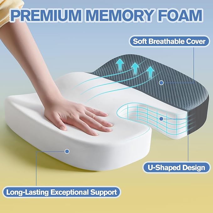 Mureon Seat Cushion for Office Chairs, Large Memory Foam Cushion for Car, Pressure Relief Ergonomic Chair Cushion with Non-Slip Cover for Soft Support for Hip All Day Comfort - Navy