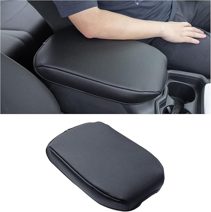 JDMCAR Center Console Armrest Cushion for 2025 Toyota RAV4 Accessories 2024 2023 2022 2021 2020 2019 Leather Middle Console Lid Cover Pad Protector Elbow Arm Rest Covering Car-(Black)